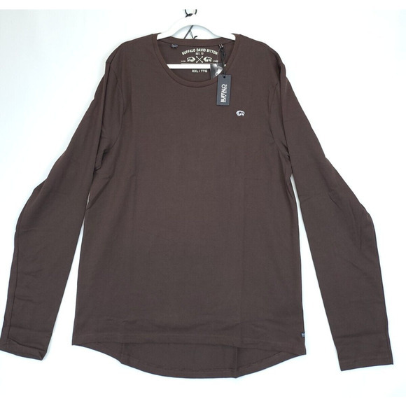 Buffalo David Bitton Long Sleeve T Shirt‎ Crew Neck Men XXL Brown Classic - Picture 1 of 9